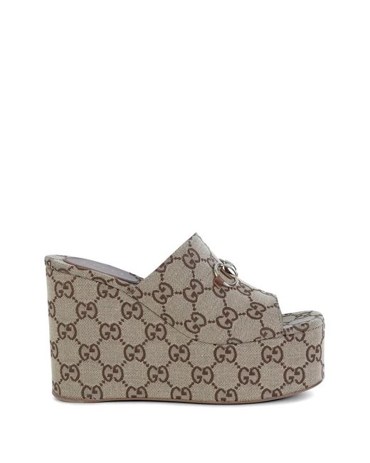 Gucci Gray Horsebit Platform Sandals