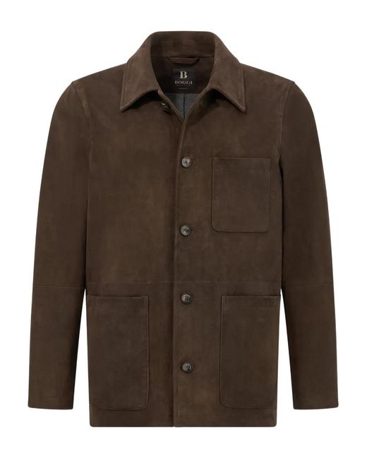 Boggi Brown Shirt Collar Leather Jacket for men