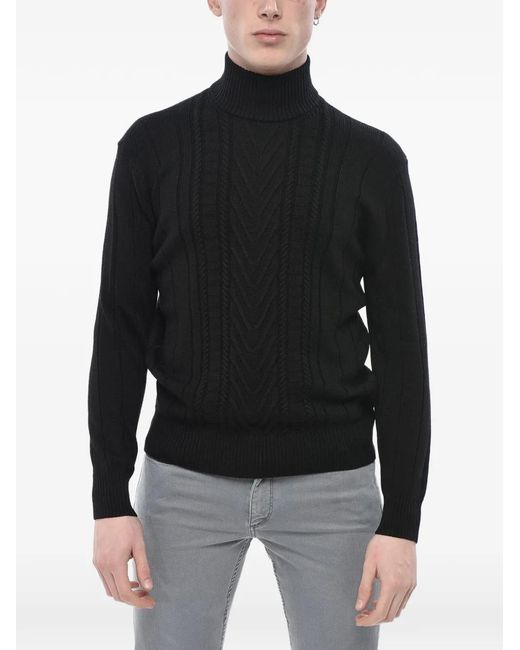 Paolo Pecora Black Cable-Knit Turtleneck Sweater for men