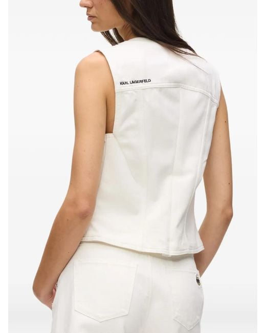 Karl Lagerfeld White Ikon Logo-Embroidered Waistcoat