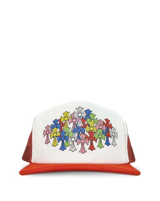 Chrome Hearts Red Multi Colour Crosses Trucker Hat for men