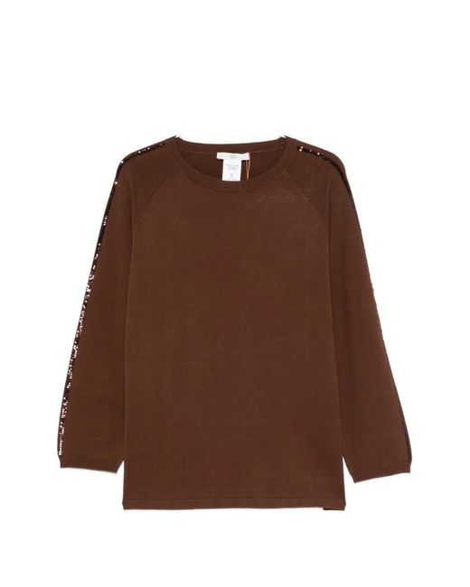 Marina Rinaldi Brown Nocino Sequin-Embellished Raglan-Sleeve Sweater