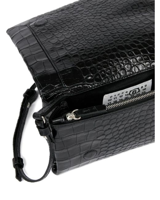 MM6 by Maison Margiela Black Small Croco-Embossed Shoulder Bag