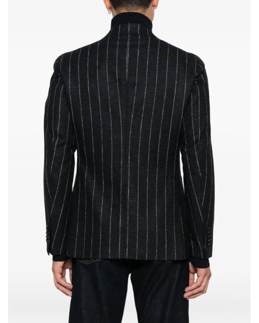 Tagliatore Black Striped Double-Breasted Blazer for men