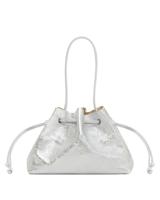 Mansur Gavriel White Drawstring Pouchette Crinkle Tote Bag