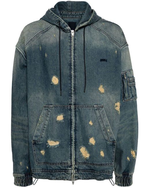 Juun.J Blue Distressed Denim Hooded Jacket for men