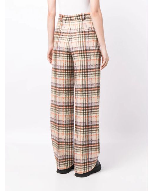 Sonia Rykiel Natural Checked Felted Wool Straight-Leg Trousers
