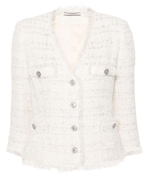 Tagliatore Natural Lurex-detailing Frayed Tweed Jacket