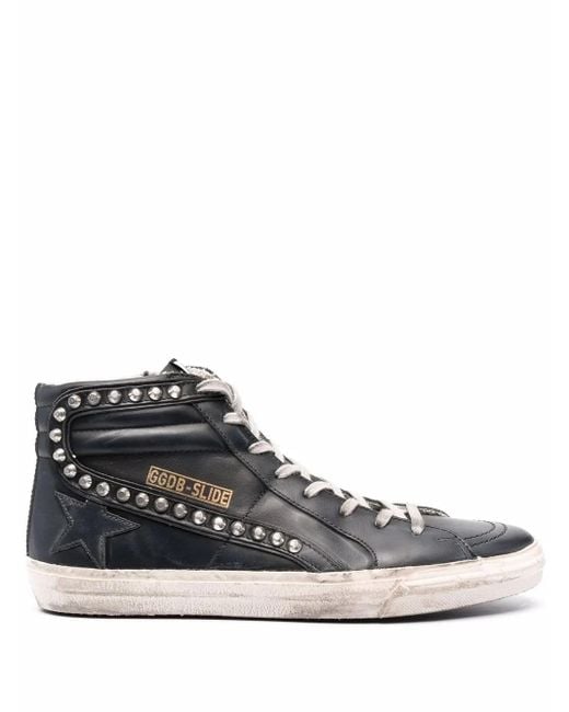 Golden Goose Deluxe Brand Black Slide Classic High-top Distressed Sneakers for men