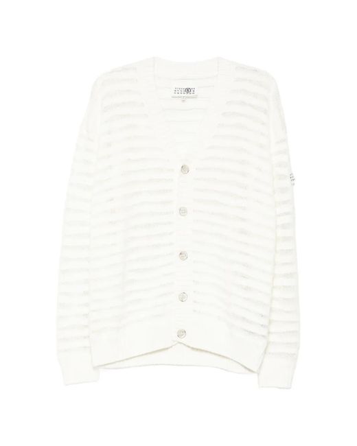 MM6 by Maison Margiela White V-Neck Cardigan for men
