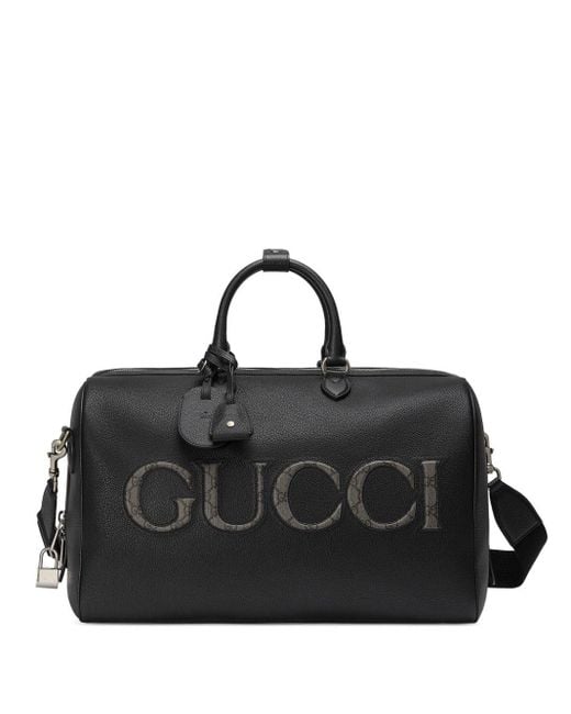 Gucci Black Logo-embossed Leather Duffle Bag