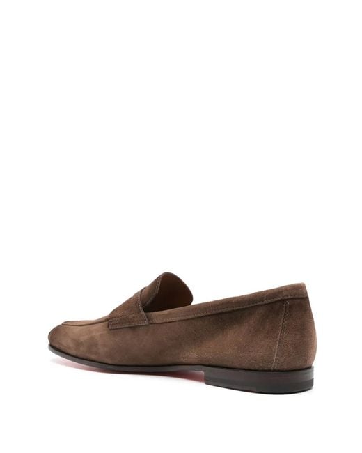 Santoni Brown Penny-Slot Suede Loafers for men
