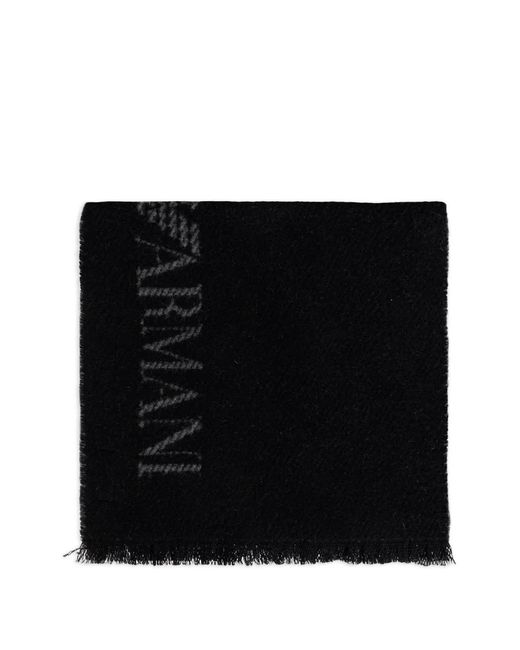 Emporio Armani Black Logo-Detail Fringed Scarf for men