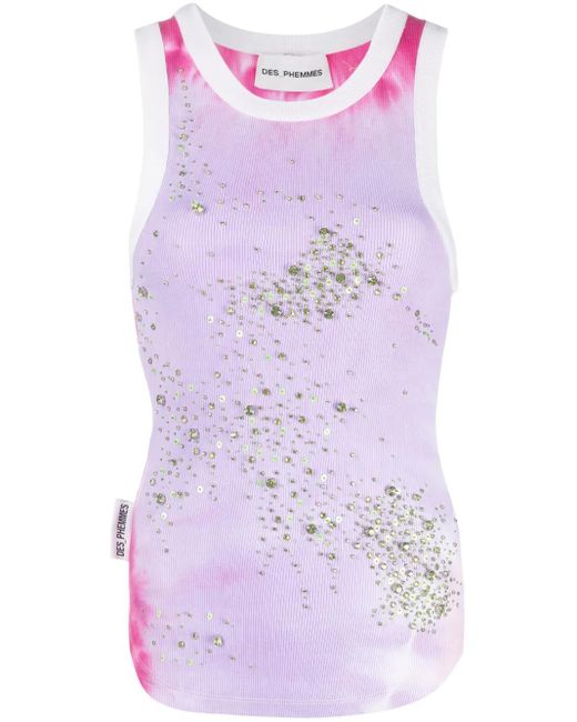 Des Phemmes Purple Embellished Tie-Dyed Stretch-Cotton Tank Top