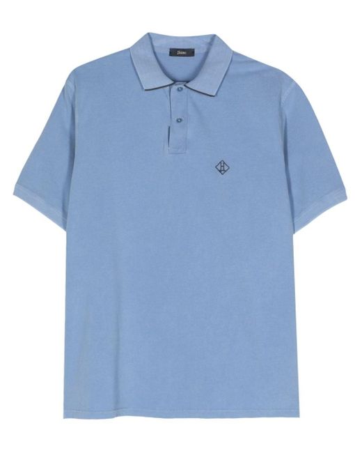Herno Blue Logo-embroidered Cotton Polo Shirt for men