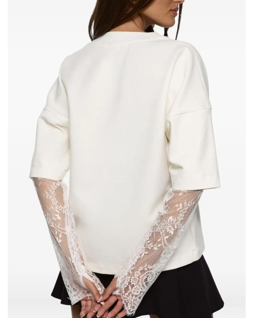 Hamza White Lace-Sleeve Corset-Detail Top