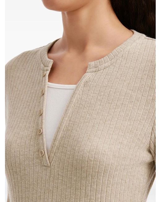 B+ AB Natural Buttoned Ribbed Top