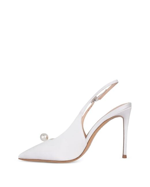 Black Suede Studio White Reina Point-Toe Slingback Pumps