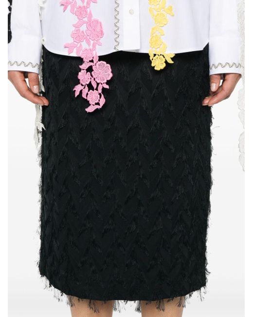 MSGM Black Frayed-detail Skirt