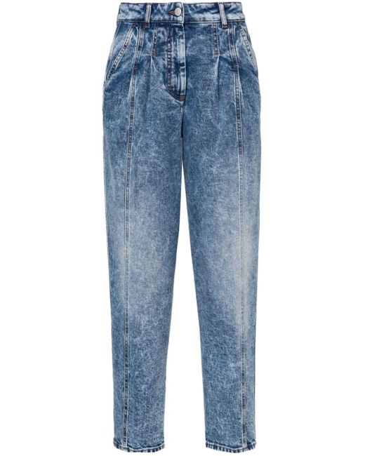 Peserico Blue Bleach-wash Tapered Jeans