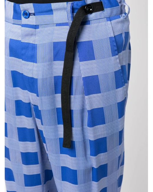 4SDESIGNS Blue Check-Print Trousers for men