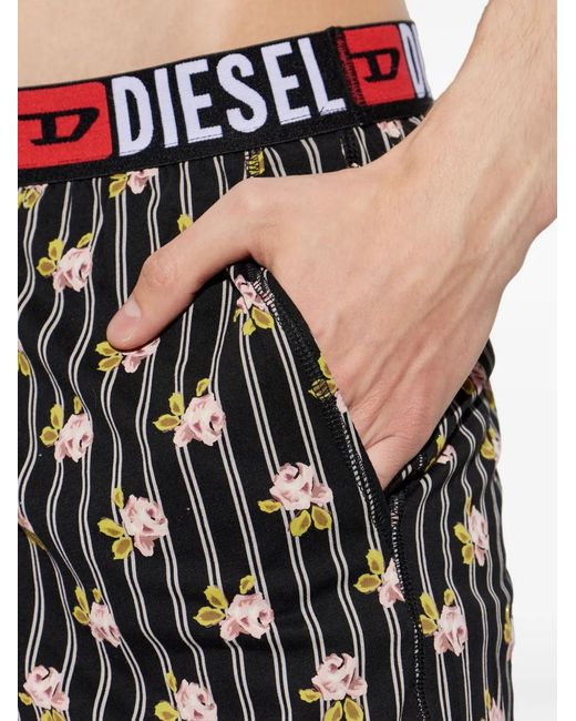 DIESEL White Floral-Print Striped Cotton Pajama Set for men