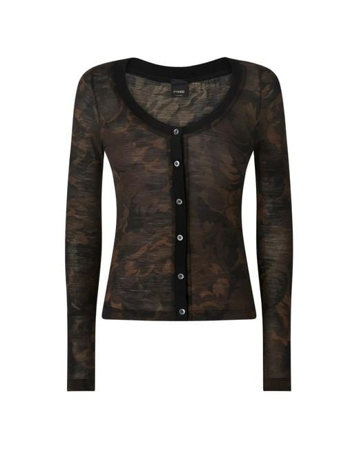 Pinko Black Floral-Print Long-Sleeve Cardigan