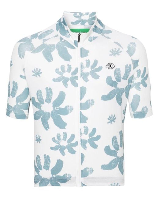 District Vision Blue Floral-print Cycling Top for men