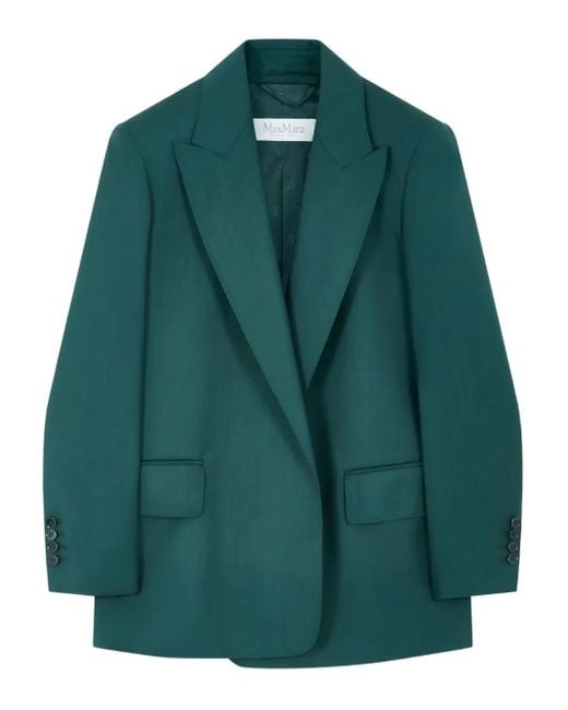 Max Mara Belted-waist Wool Blazer Green