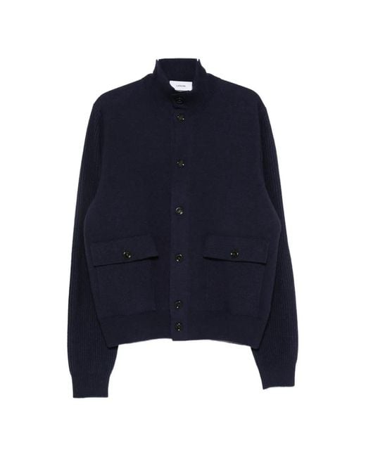 Lardini Blue Ribbed-Knit Panelled Jacket for men