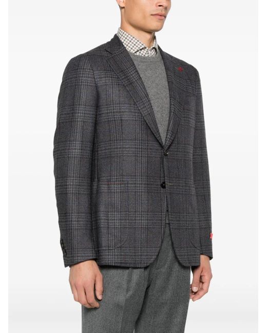 Isaia Gray Checked-Pattern Wool-Silk Blend Blazer for men