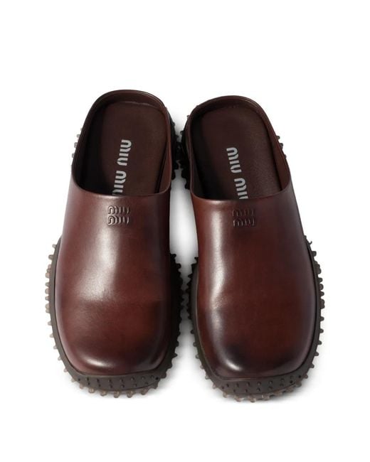 Miu Miu Brown Mules En Cuir