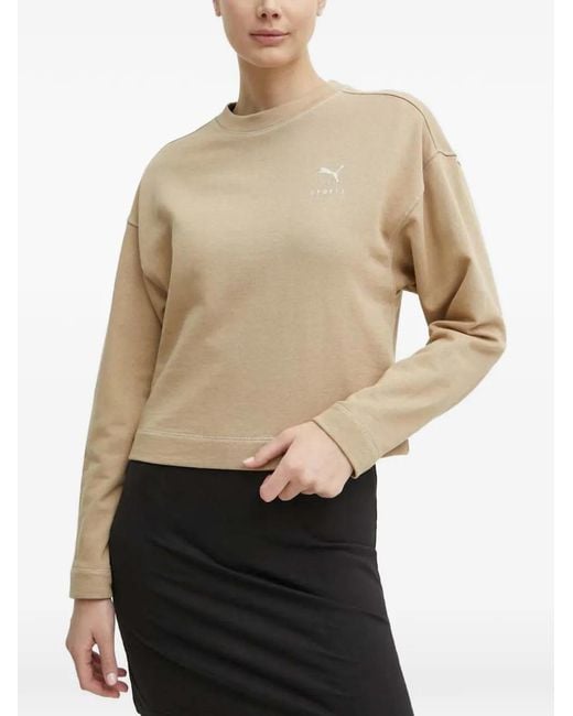 PUMA Natural Logo-Print Drop-Shoulder Sweater
