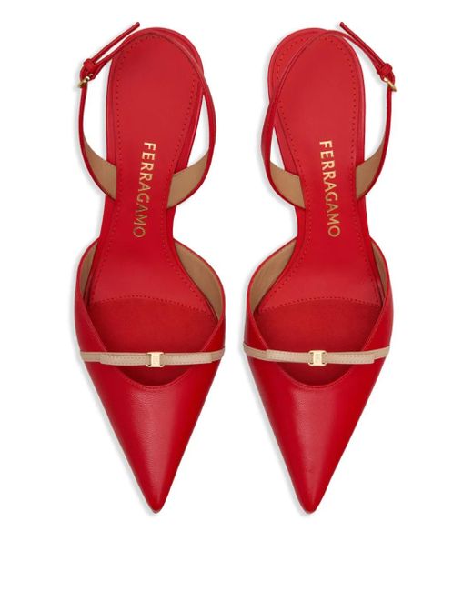 Ferragamo 70mm ミニリボン スリングバック パンプス Red