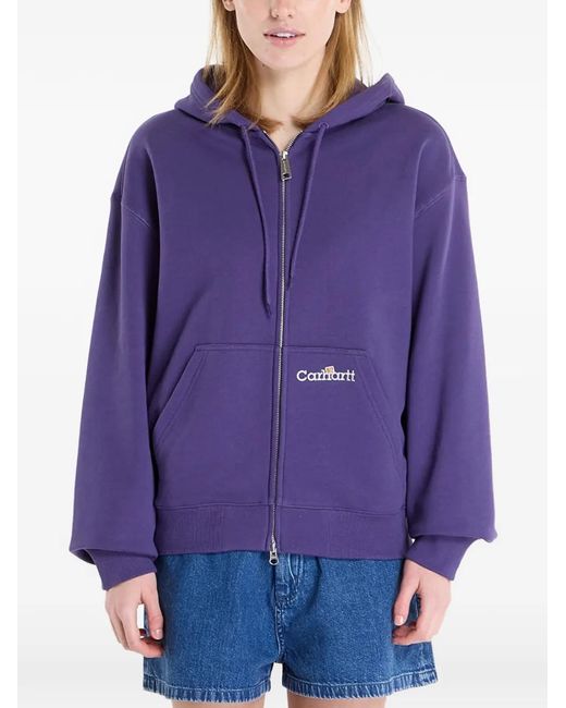 Carhartt Purple Logo-Embroidered Zip-Up Hoodie