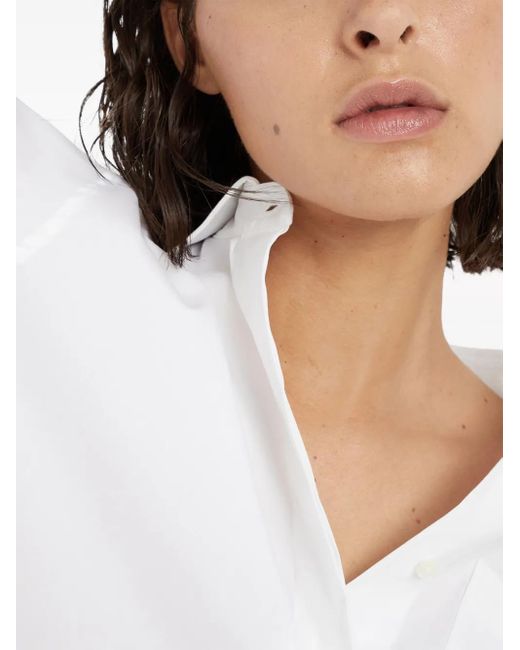 Brunello Cucinelli White Stretch-Cotton Poplin Shiny Cuff Shirt