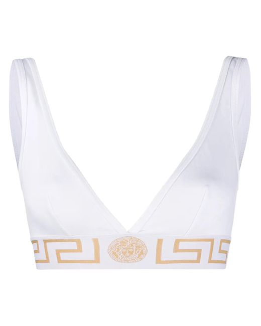 Versace White Greek Key Bandeau Bra