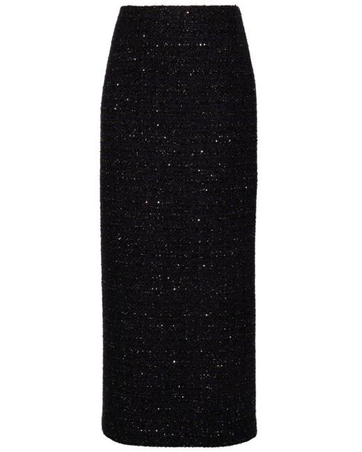 Valentino Garavani Black Sequinned Tweed Pencil Skirt