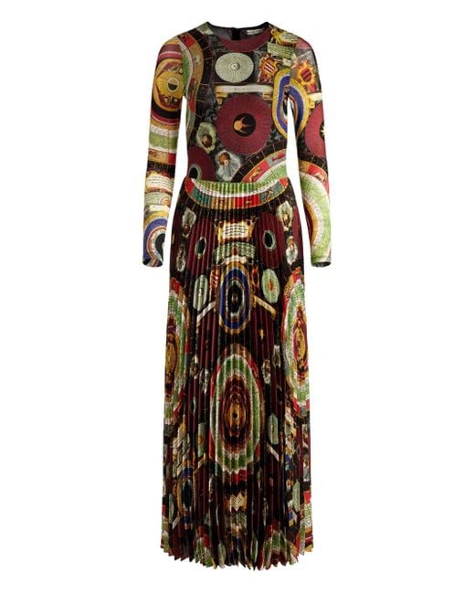 Alice + Olivia Black Ivey Sunburst-Pleated Maxi Dress
