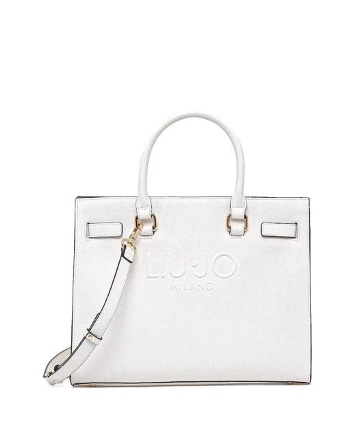 Borsa Tote Con Logo Goffrato di Liu Jo in White