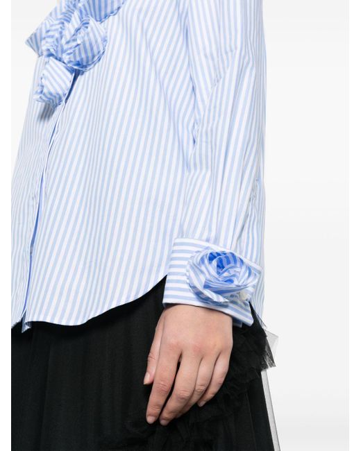 Viktor & Rolf Blue Stripe-print Floral-appliqué Shirt