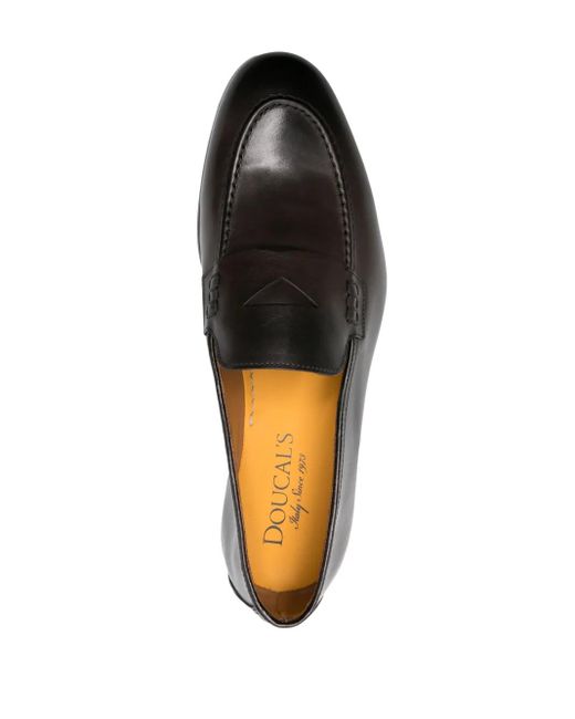 Doucal's Gray Penny-Slot Patent Leather Loafers for men