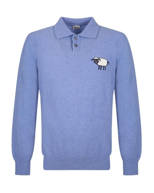 GALLIA Blue Embroidery Polo Shirt for men