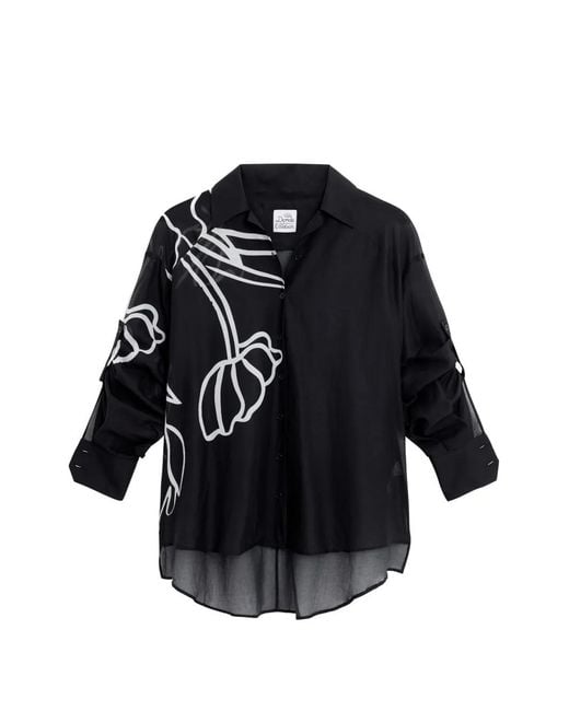 Donde Esteban Black Tulipanes Floral Cotton Shirt