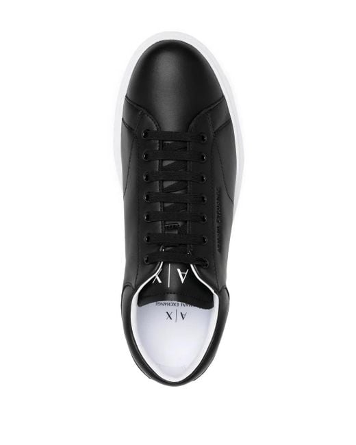 ARMANI EXCHANGE Black Leather Low-Top Sneakers for men