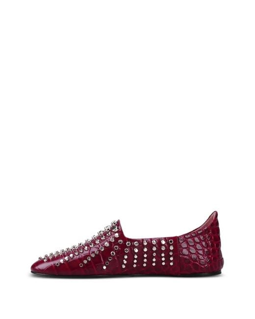 Premiata Purple Studded Croc-Embossed Ballet Flats