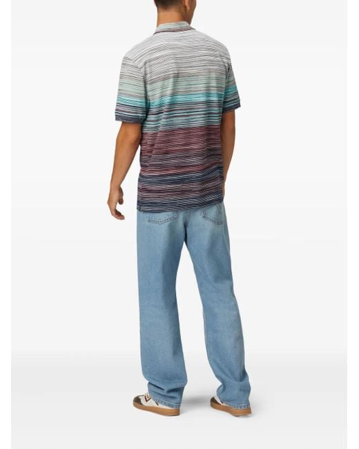 Missoni Blue Striped Cotton Polo Shirt for men
