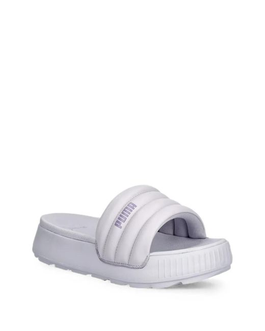 PUMA White Claquettes Matelassées À Logo Imprimé