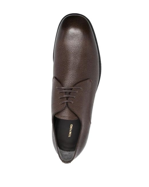 Tom Ford Brown Grained Leather Derby Shoes for men