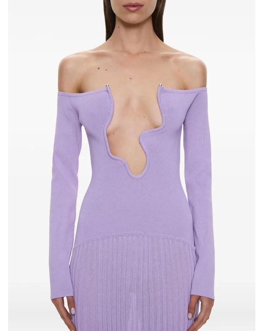 Christopher Esber Purple Salacia Pleated Off-Shoulder Maxi Dress